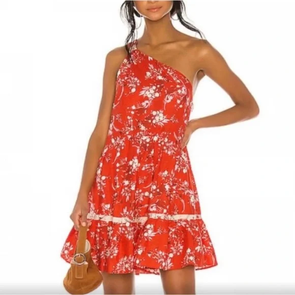 Free People NWOT Floral One Shoulder lined Dress in a Linen/ Rayon blend. - Picture 2 of 6